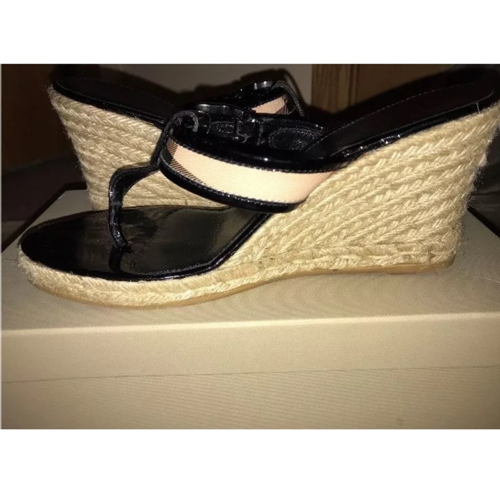 Burberry Black Patent Wedges - Size EUR 39 (US 8)